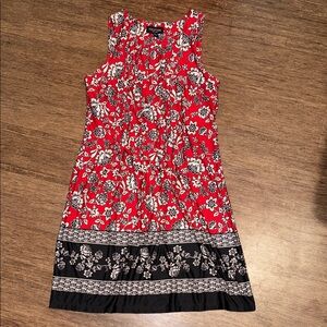 Perceptions Red Floral Sleeveless Midi Dress with Black Border